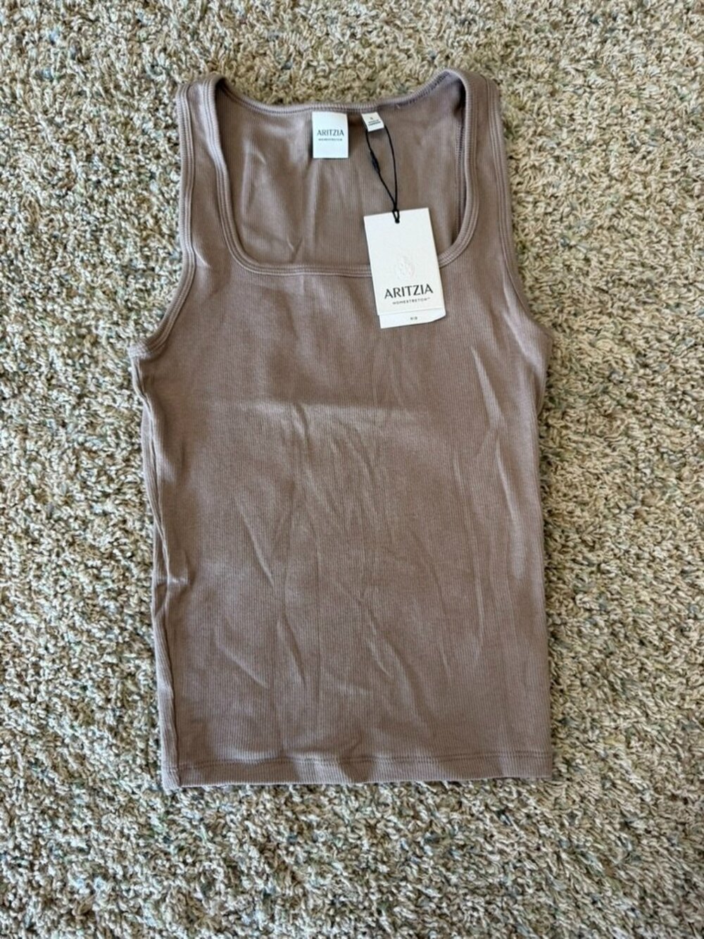 NWT Aritzia Homestretch Rib Frequency Tank Top Sz S/P Nomad Taupe